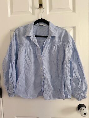 Zara Light Blue Striped Collared Shirt